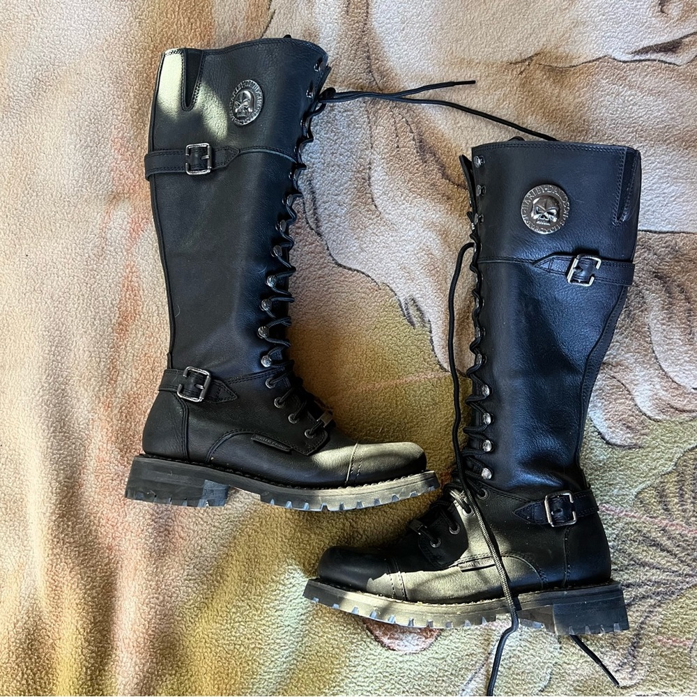 Knee high black leather Harley Davidson boos 7 women’s